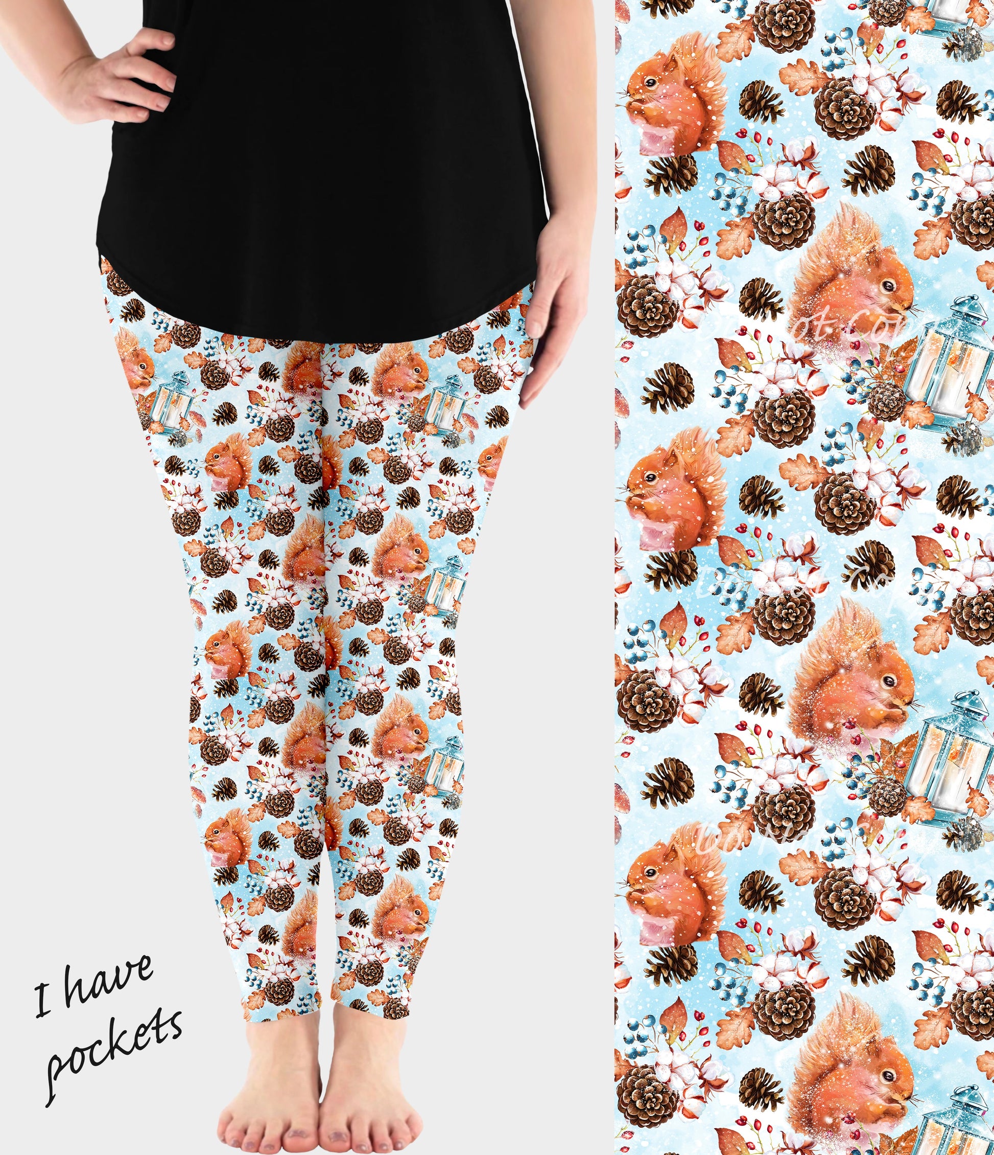 RTS - Snowy Squirrel Leggings w/ Pockets - Like A Duchess
