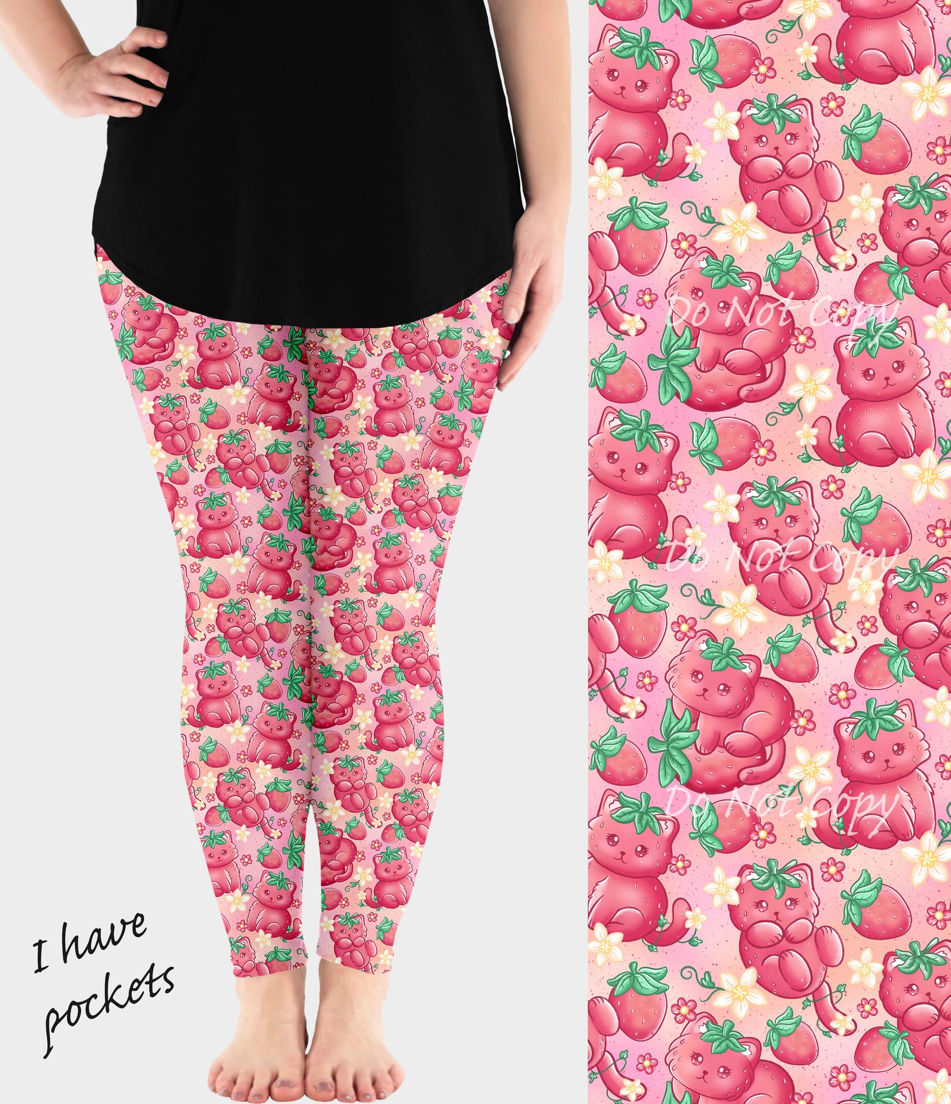 RTS - Strawberry Kitty Leggings w/ Pockets - Like A Duchess