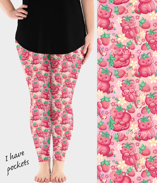 RTS - Strawberry Kitty Leggings w/ Pockets - Like A Duchess