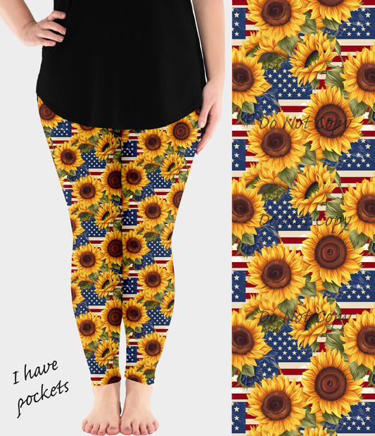RTS - Sunflower Flag Leggings w/ Pockets - Like A Duchess