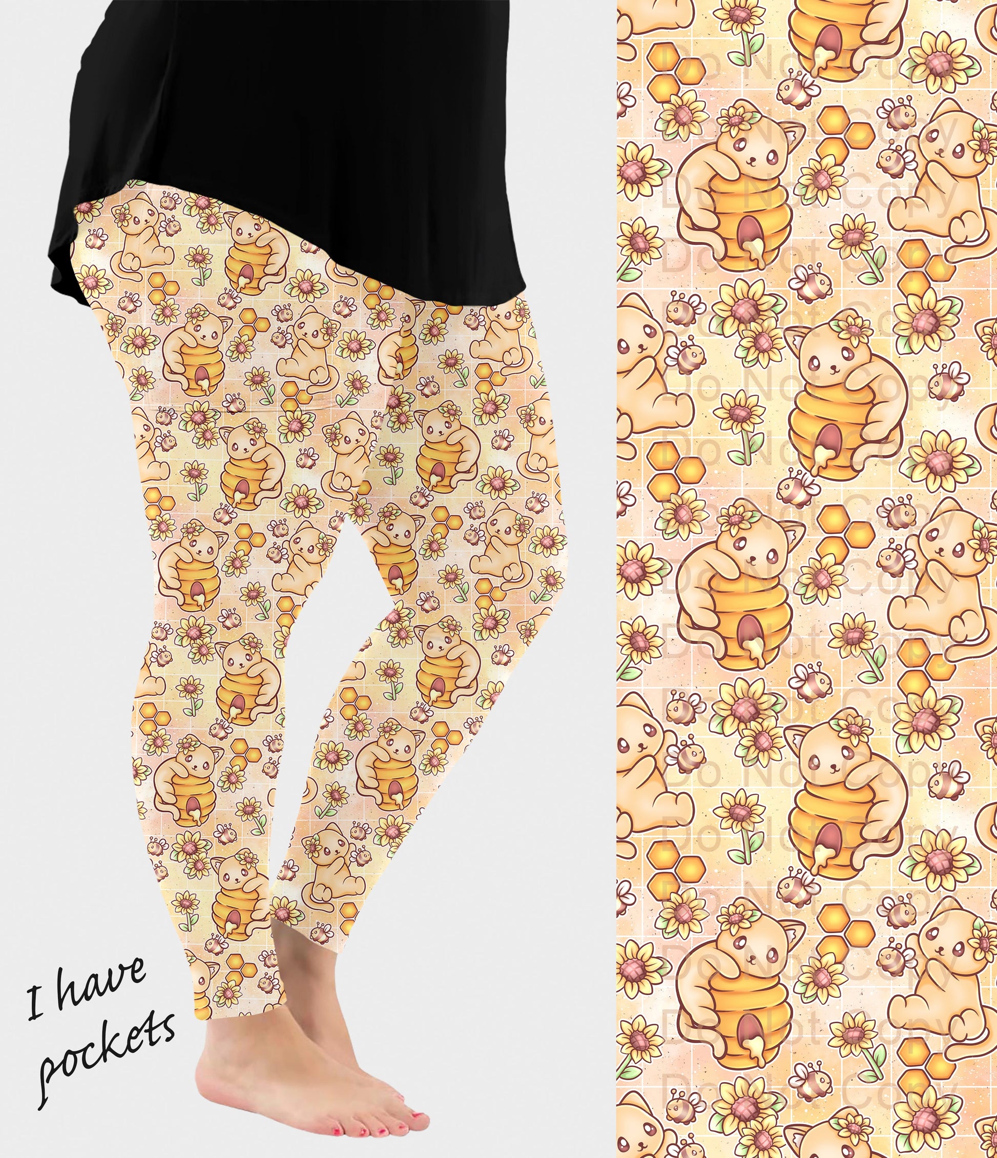 RTS - Sunflower Honey Cats Leggings w/ Pockets - Like A Duchess