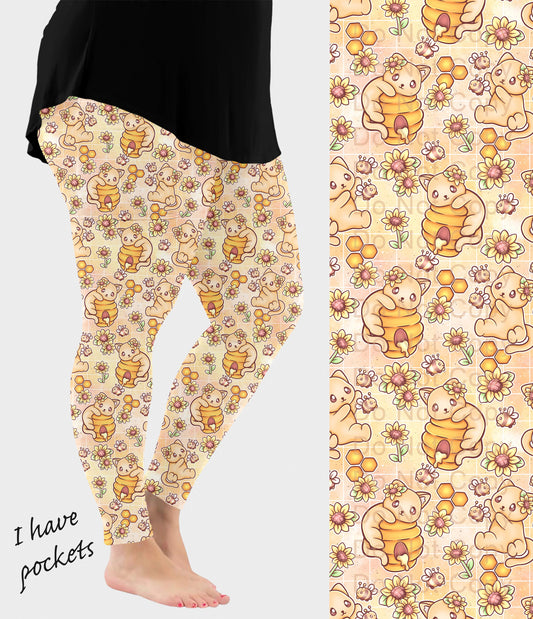 RTS - Sunflower Honey Cats Leggings w/ Pockets - Like A Duchess