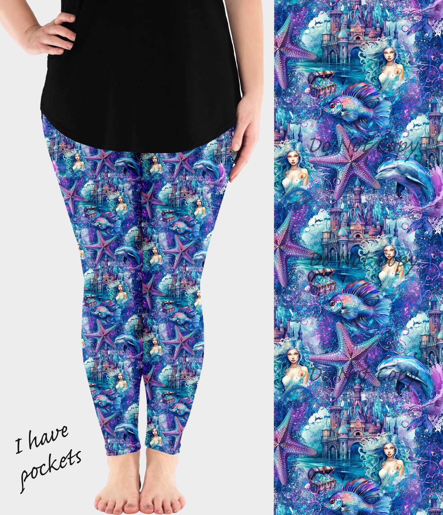 RTS - Whimsical Ocean Leggings w/ Pockets - Like A Duchess