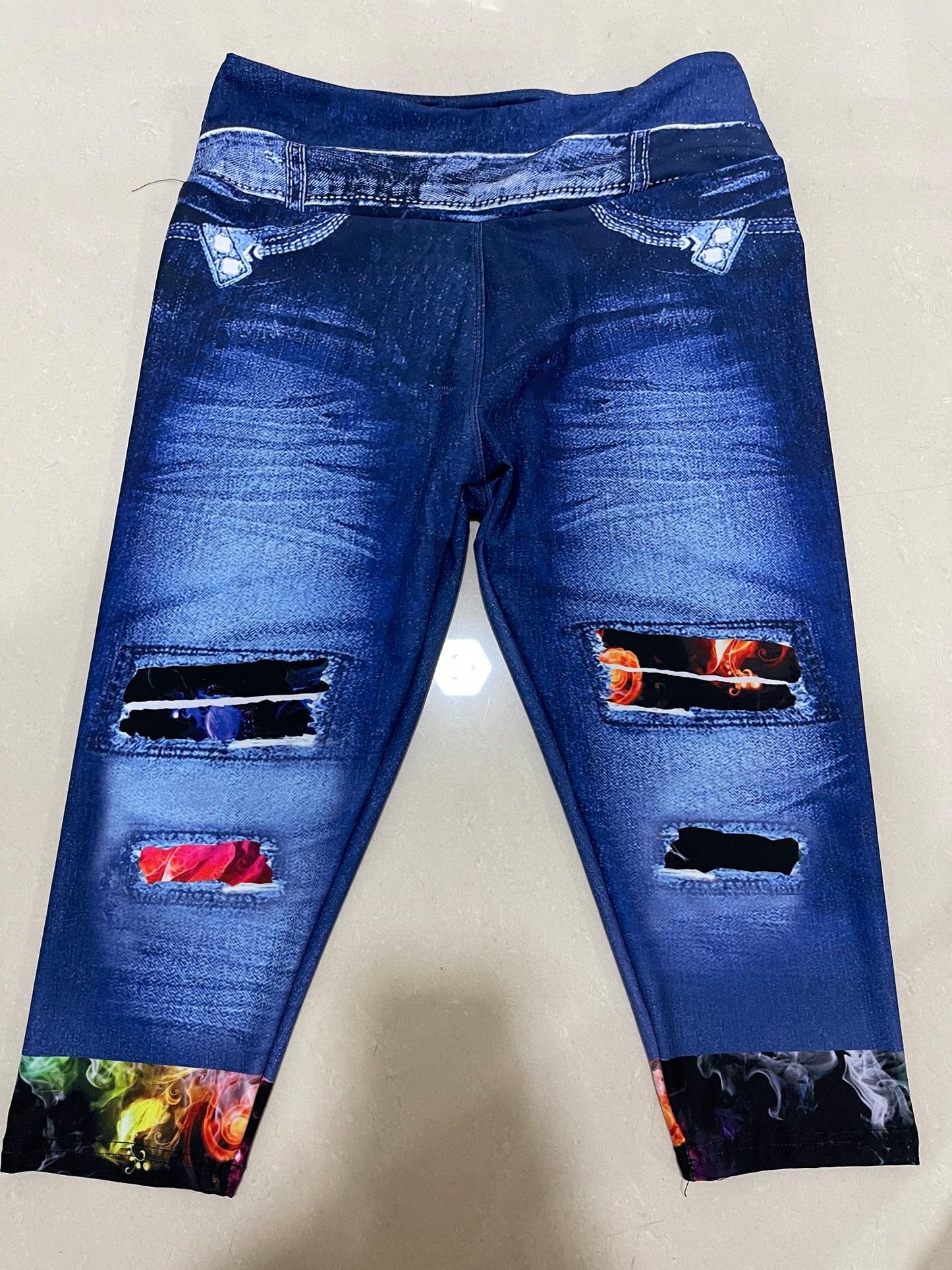 TURQ ROSES - DENIM RUN W/ BACK POCKETS - LEGGINGS/CAPRI - Like A Duchess